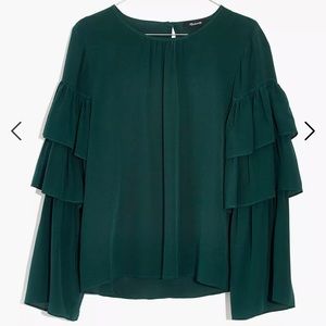 NWOT Madewell Silk Ruffle-Sleeve Top